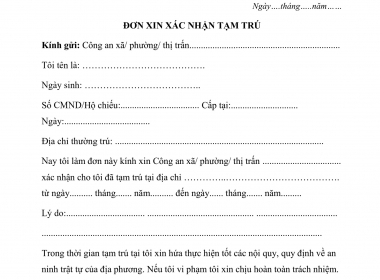 Đơn xin xác nhận tam trú